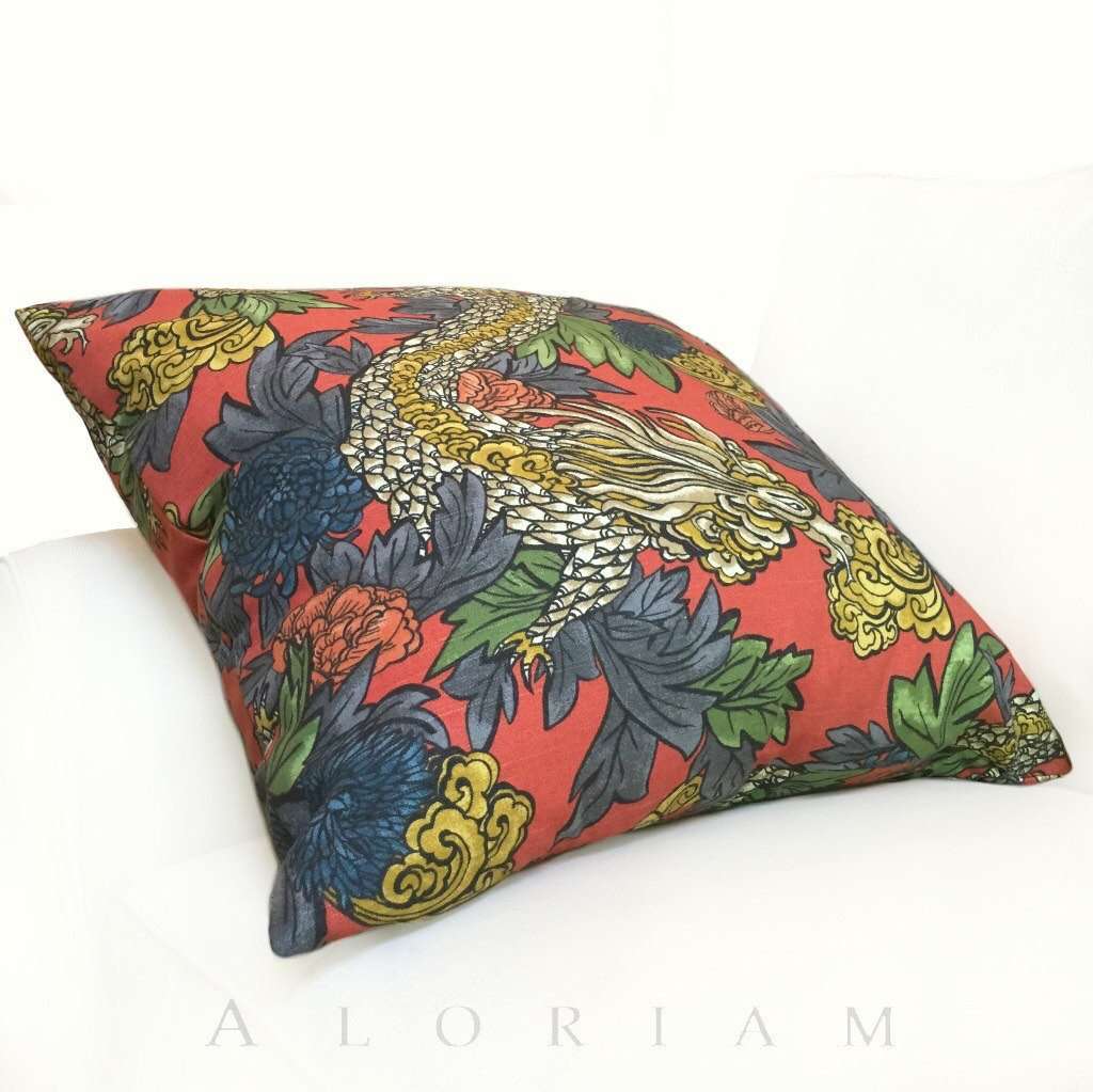 Robert Allen Dwell Studio Ming Dragon Persimmon Chinoiserie Pillow