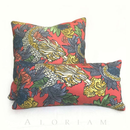 Robert Allen Dwell Studio Ming Dragon Persimmon Chinoiserie Pillow