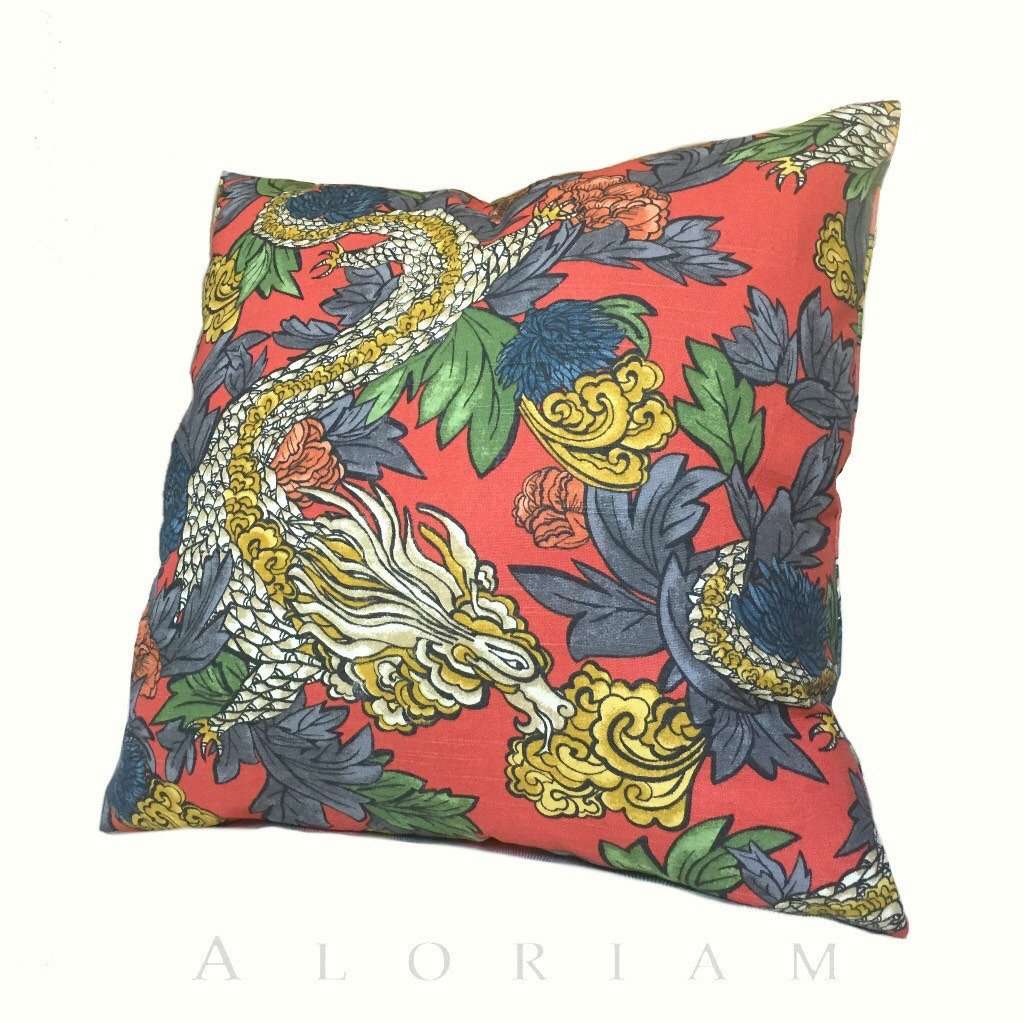 Robert Allen Dwell Studio Ming Dragon Persimmon Chinoiserie Pillow