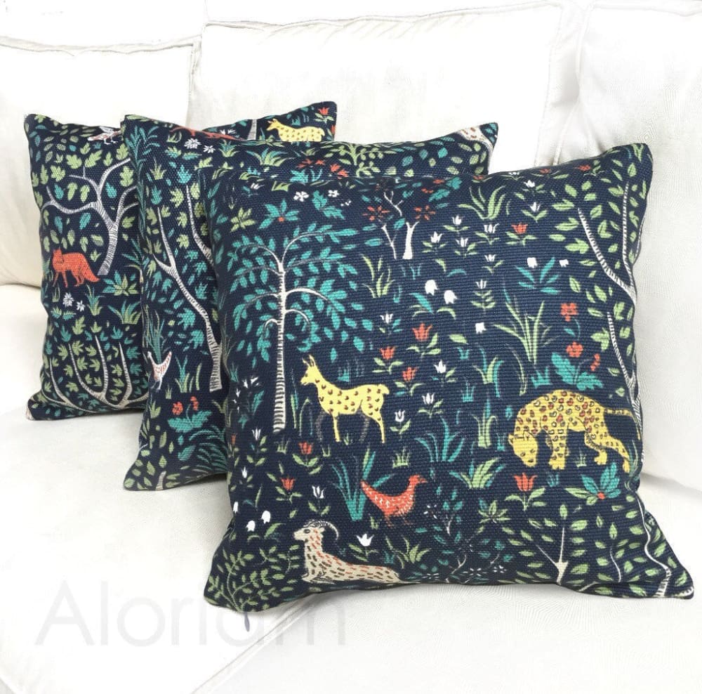 Robert Allen Folkland Navy Blue Folkart Pillow Cover Cushion Pillow Case Euro Sham 16x16 18x18 20x20 22x22 24x24 26x26 28x28 Lumbar Pillow 12x18 12x20 12x24 14x20 16x26 by Aloriam