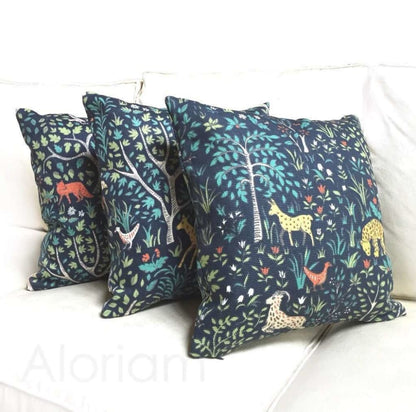 Robert Allen Folkland Navy Blue Folkart Pillow Cover Cushion Pillow Case Euro Sham 16x16 18x18 20x20 22x22 24x24 26x26 28x28 Lumbar Pillow 12x18 12x20 12x24 14x20 16x26 by Aloriam