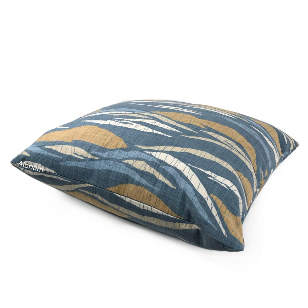 Robert Allen Lotus Hills Slate Blue & Ochre Abstract Cotton Print Pillow Cover - Aloriam