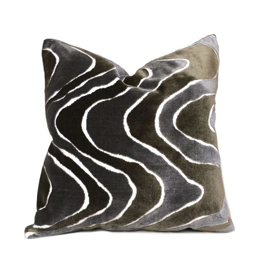 Robert Allen Lush Wave Gray Brown Italian Cut Velvet Pillow Cover