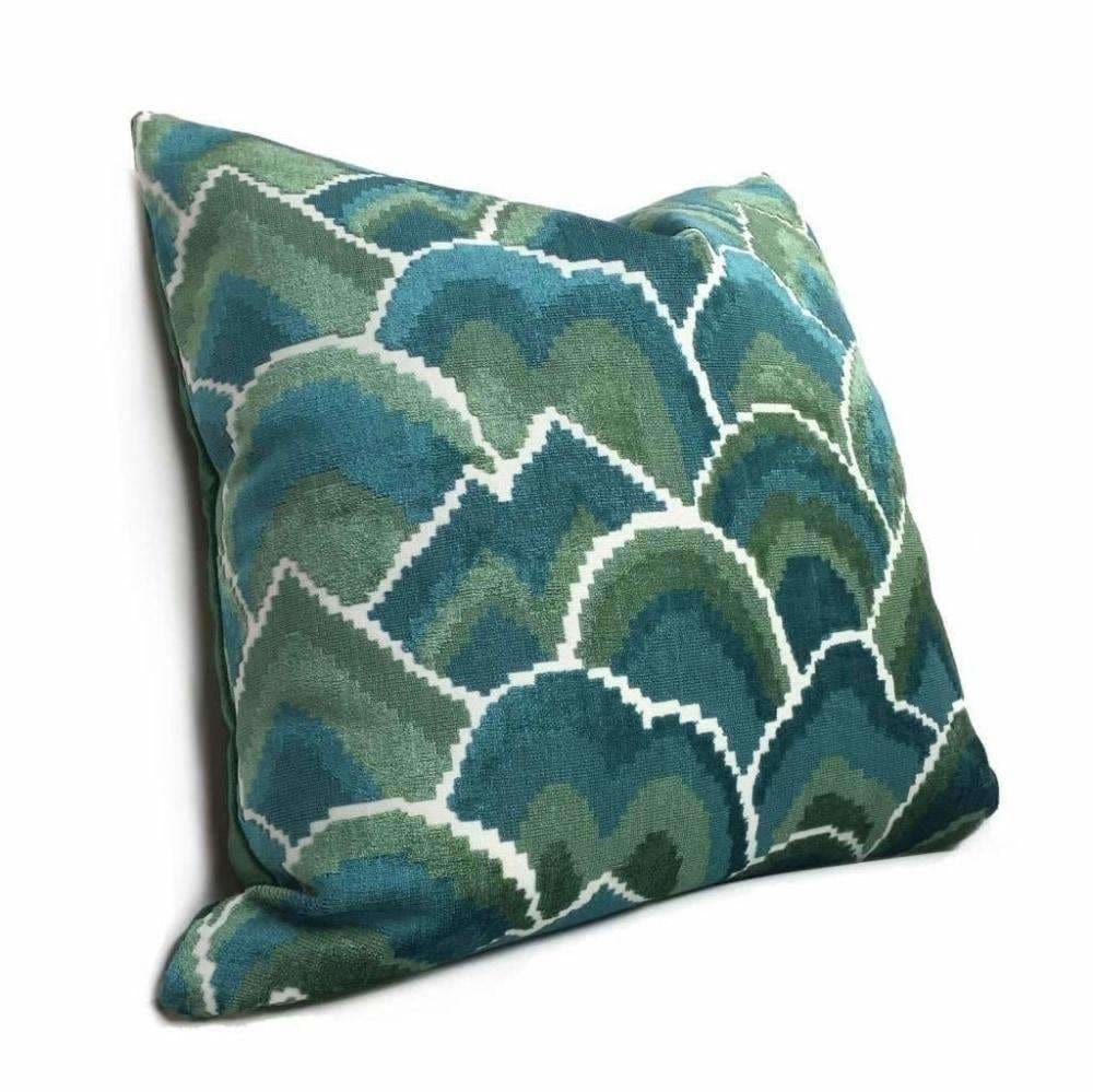 Sheridan Aqua Teal Green Yellow Gray Velvet Pillow Cover (FROM IN STOC –  Aloriam