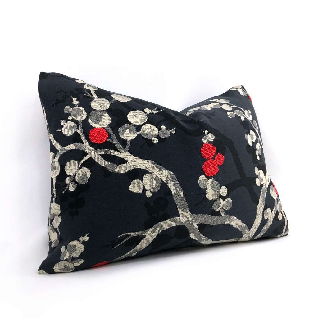 Robert Allen Masami Onyx Cherry Blossom Floral Designer Pillow Cushion Cover Cushion Pillow Case Euro Sham 16x16 18x18 20x20 22x22 24x24 26x26 28x28 Lumbar Pillow 12x18 12x20 12x24 14x20 16x26 by Aloriam