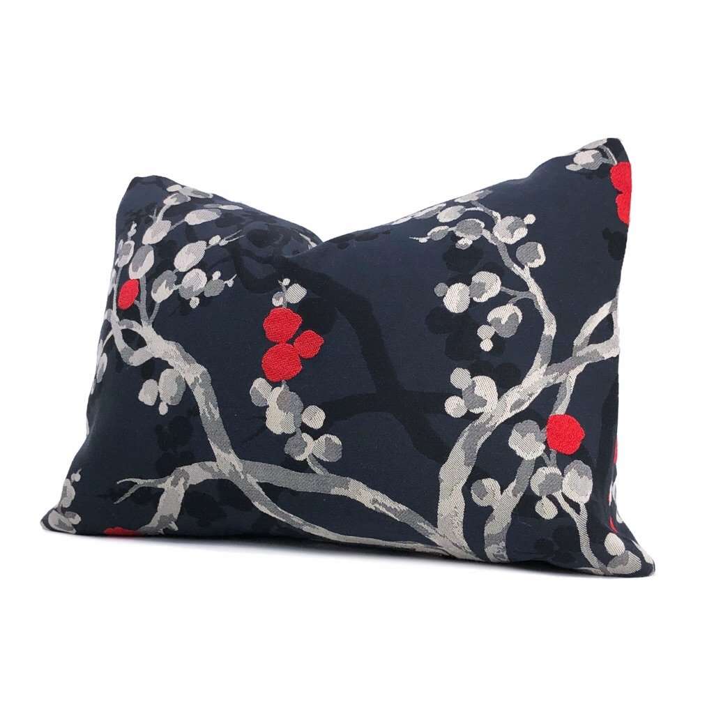 Robert Allen Masami Onyx Cherry Blossom Floral Designer Pillow Cushion Cover Cushion Pillow Case Euro Sham 16x16 18x18 20x20 22x22 24x24 26x26 28x28 Lumbar Pillow 12x18 12x20 12x24 14x20 16x26 by Aloriam