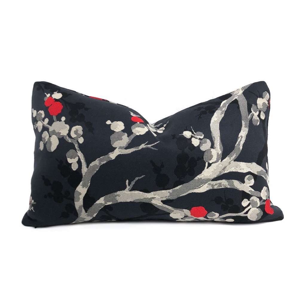 Robert Allen Masami Onyx Cherry Blossom Floral Designer Pillow Cushion Cover Cushion Pillow Case Euro Sham 16x16 18x18 20x20 22x22 24x24 26x26 28x28 Lumbar Pillow 12x18 12x20 12x24 14x20 16x26 by Aloriam