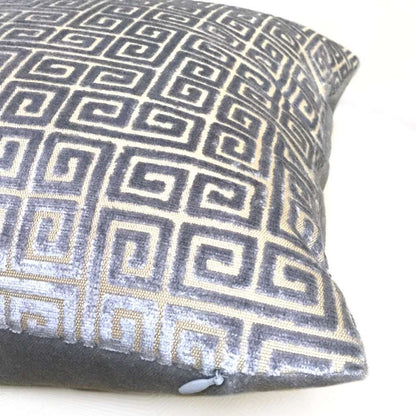 Robert Allen Velvet Greek Keys Gray Geometric Cut Velvet Pillow Cover,  Fits 12x18 12x24 14x20 16x26 16" 18" 20" 22" 24" Cushions