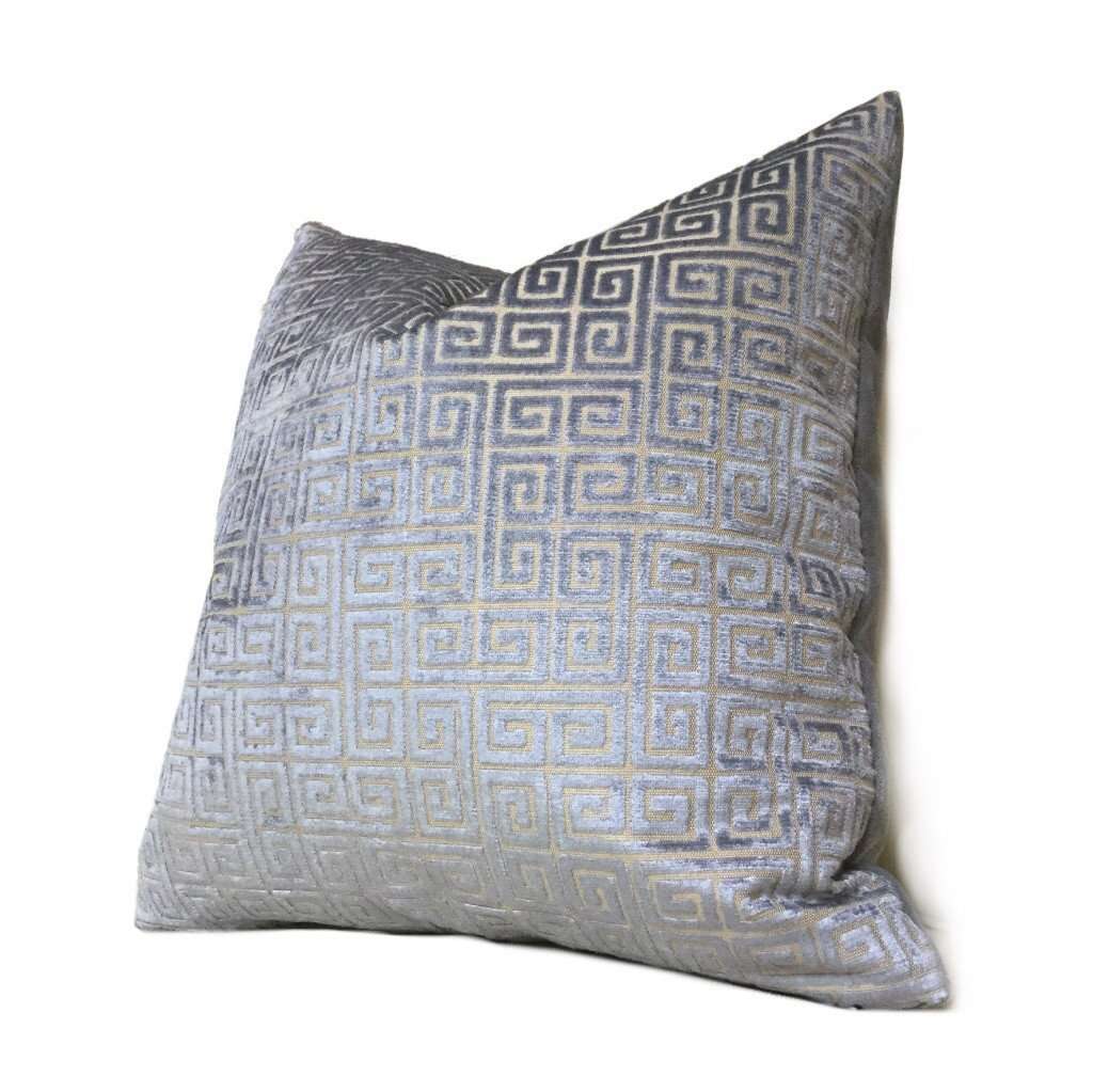 Robert Allen Velvet Greek Keys Gray Geometric Cut Velvet Pillow Cover,  Fits 12x18 12x24 14x20 16x26 16" 18" 20" 22" 24" Cushions