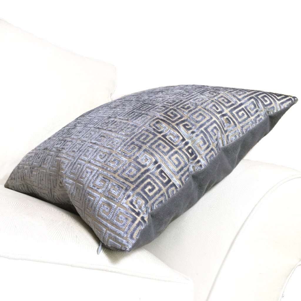 Robert Allen Velvet Greek Keys Gray Geometric Cut Velvet Pillow Cover,  Fits 12x18 12x24 14x20 16x26 16" 18" 20" 22" 24" Cushions