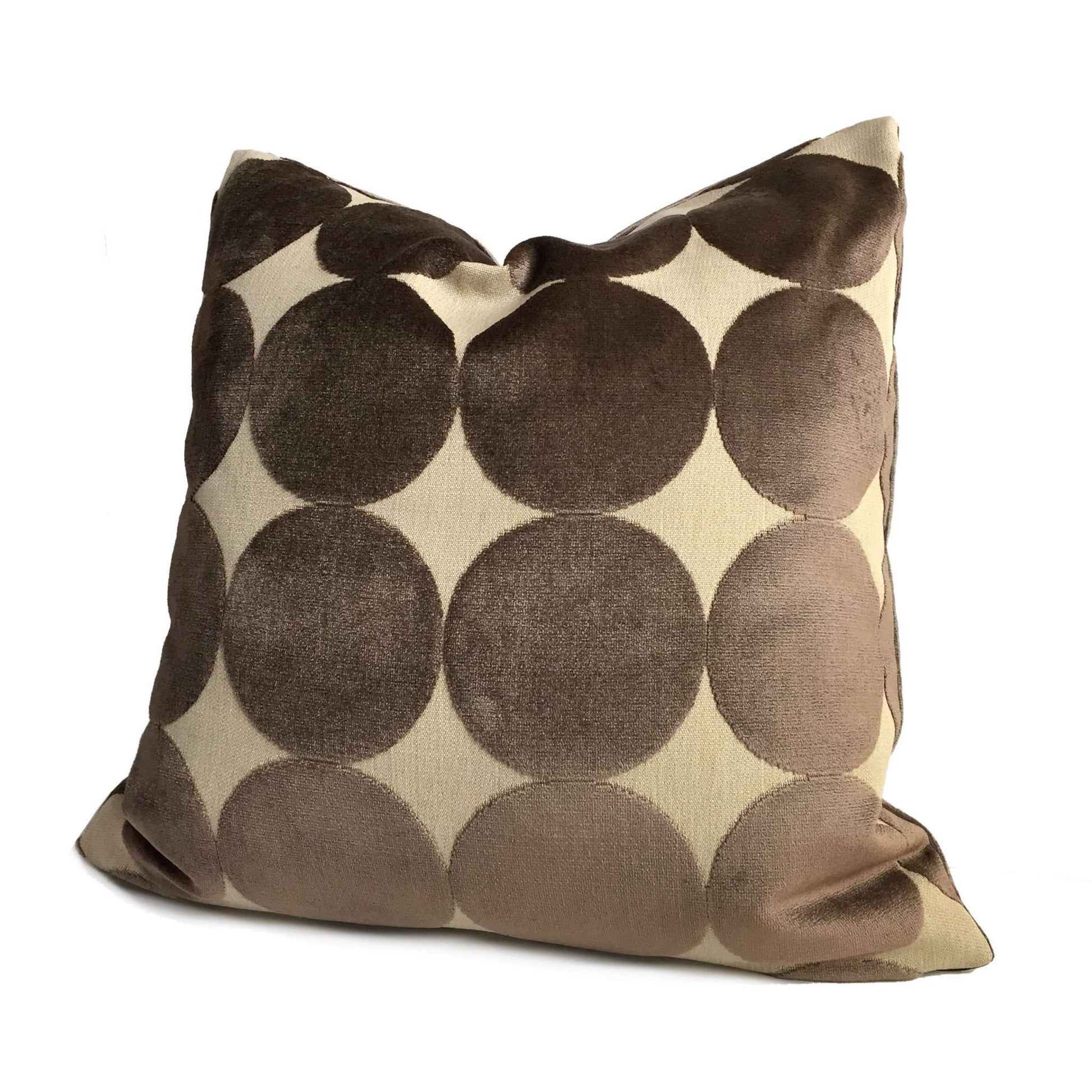 Robert Allen Plush Dotscape Velvet Dots Circles Major Brown Beige Cushion Cover 22x22