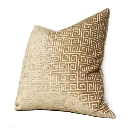 Robert Allen Plush Greek Keys Gold Sand Beige Velvet Chenille Pillow Cover,  Fits 12x18 12x24 14x20 16x26 16" 18" 20" 22" 24" Cushions