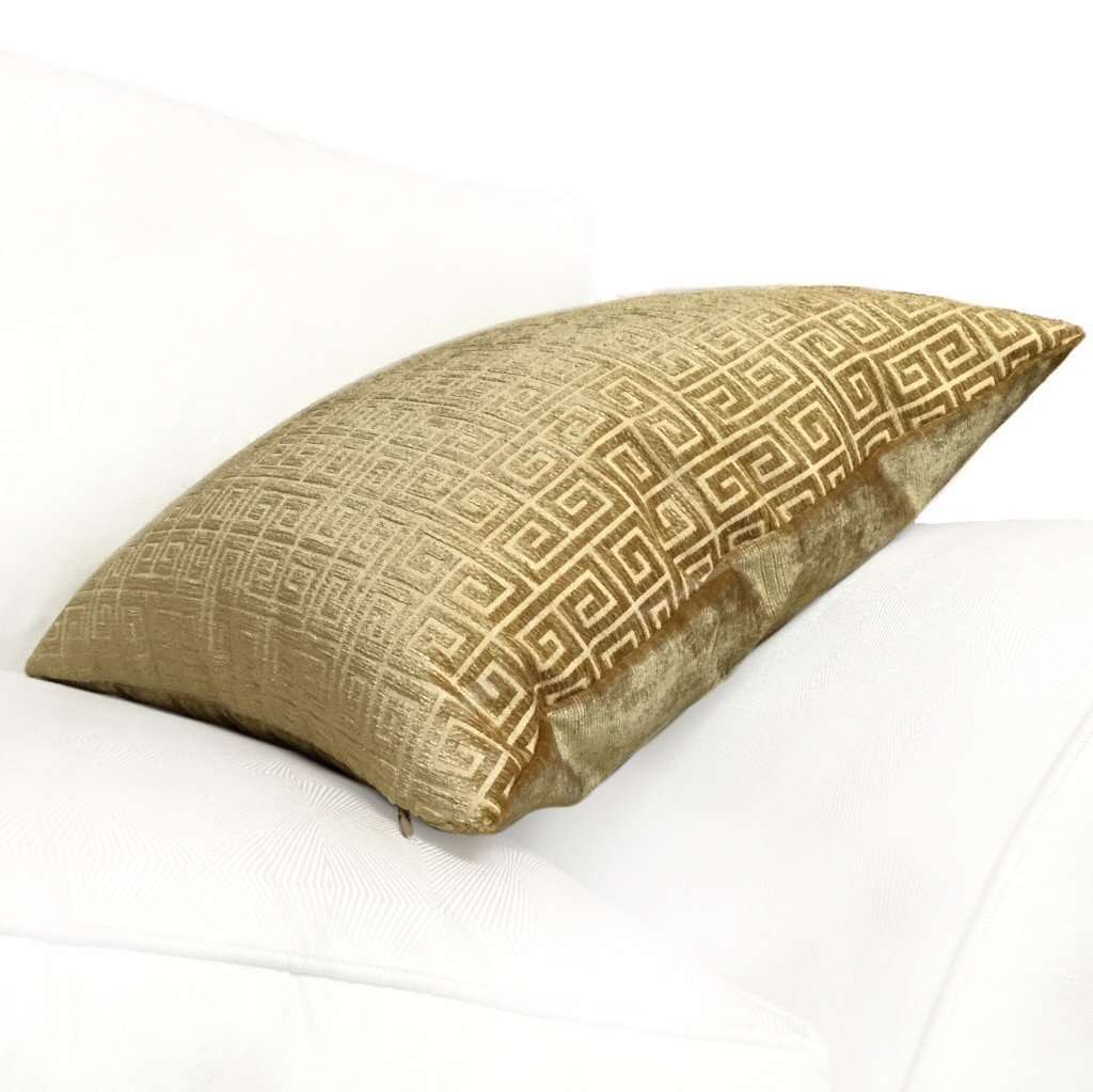 Robert Allen Plush Greek Keys Gold Sand Beige Velvet Chenille Pillow Cover,  Fits 12x18 12x24 14x20 16x26 16" 18" 20" 22" 24" Cushions