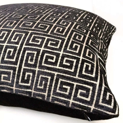 Robert Allen Greek Key Black Velvet Chenille Pillow Cover, Fits 12x18 12x24 14x20 16x26 16" 18" 20" 22" 24" Cushions