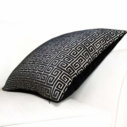 Robert Allen Greek Key Black Velvet Chenille Pillow Cover, Fits 12x18 12x24 14x20 16x26 16" 18" 20" 22" 24" Cushions