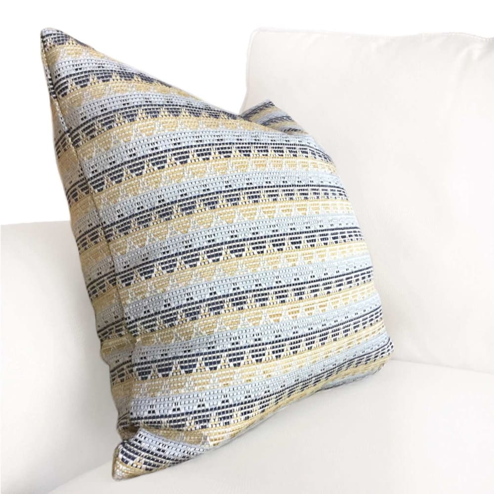 Robert Allen Point Blank Yellow Blue Mosaic Southwest Stripe Pillow Cushion by Aloriam