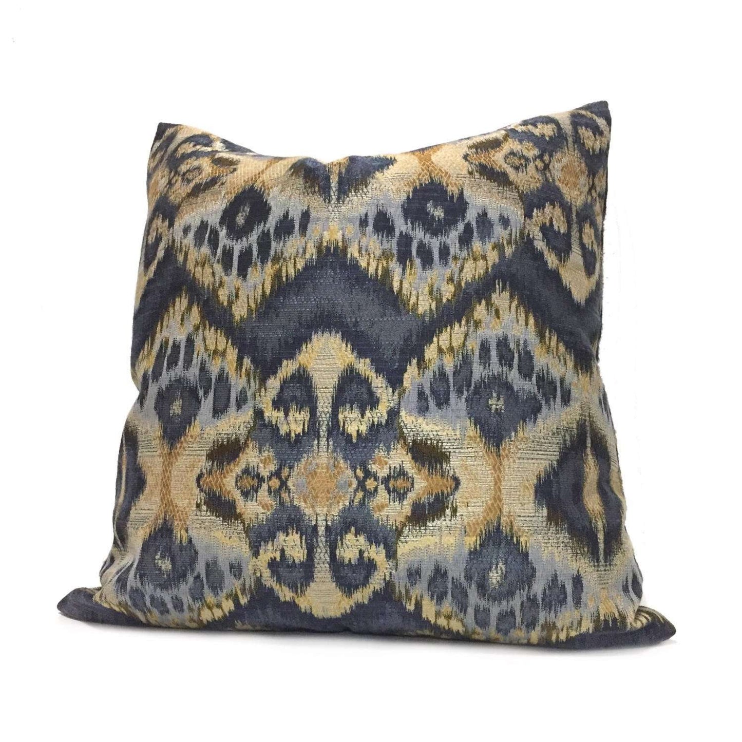 Robert Allen Rhythm Waves Blue Ikat Tribal Ethnic Pattern Pillow Cover by Aloriam