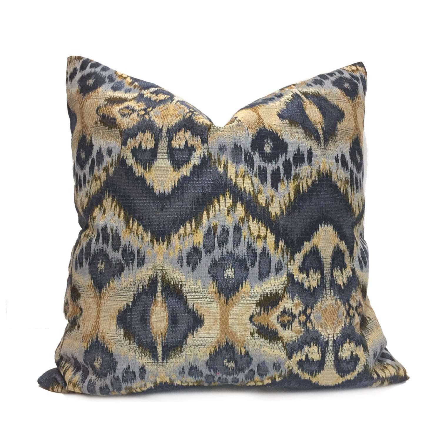 Robert Allen Rhythm Waves Blue Ikat Tribal Ethnic Pattern Pillow Cover by Aloriam