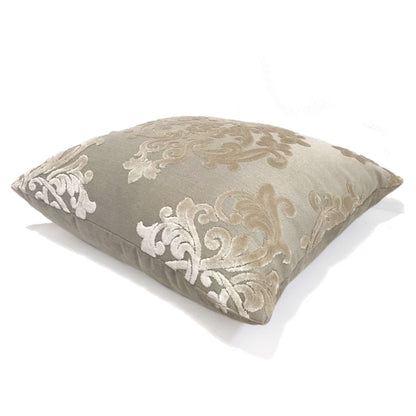 Robert Allen Royal Beauty Damask Medallion Beige Cream Cut Velvet Pillow Cover by Aloriam