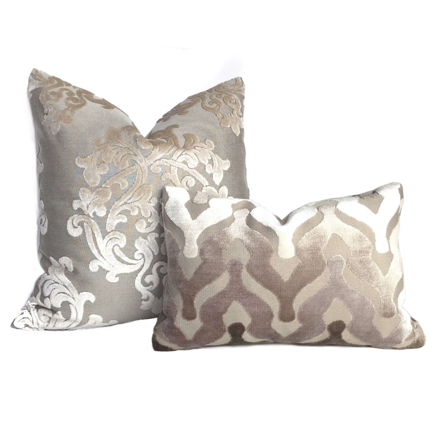 Robert Allen Royal Beauty Damask Medallion Beige Cream Cut Velvet Pillow Cover by Aloriam