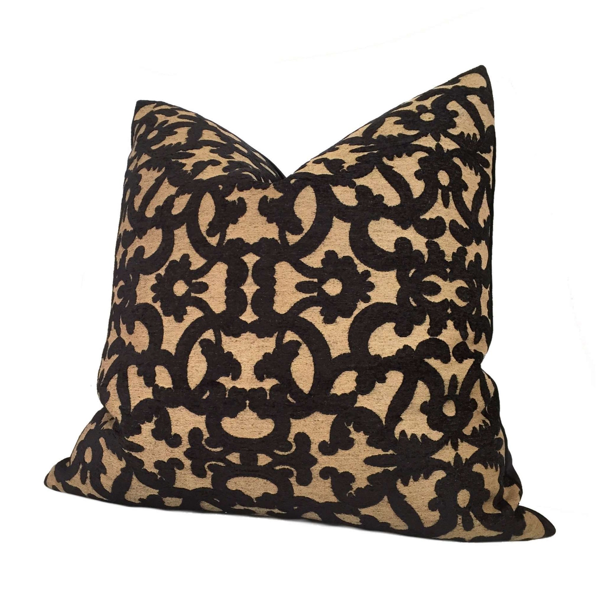 Robert Allen Tuscan Scrolls Black Tan Scrollwork Pillow Cover by Aloriam