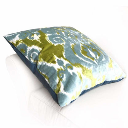 Robert Allen Velvet Bliss Ikat Damask Green Blue Cut Velvet Pillow Cover - Aloriam