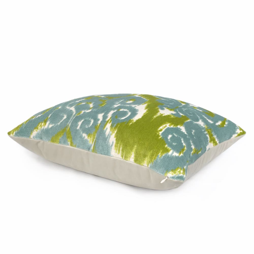 Robert Allen Velvet Bliss Ikat Damask Green Blue Cut Velvet Pillow Cover - Aloriam