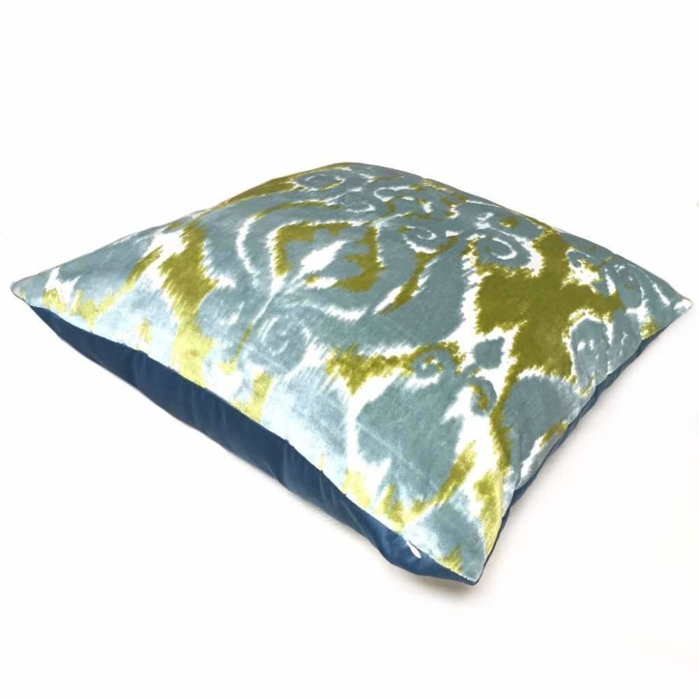 Robert Allen Velvet Bliss Ikat Damask Green Blue Cut Velvet Pillow Cover - Aloriam