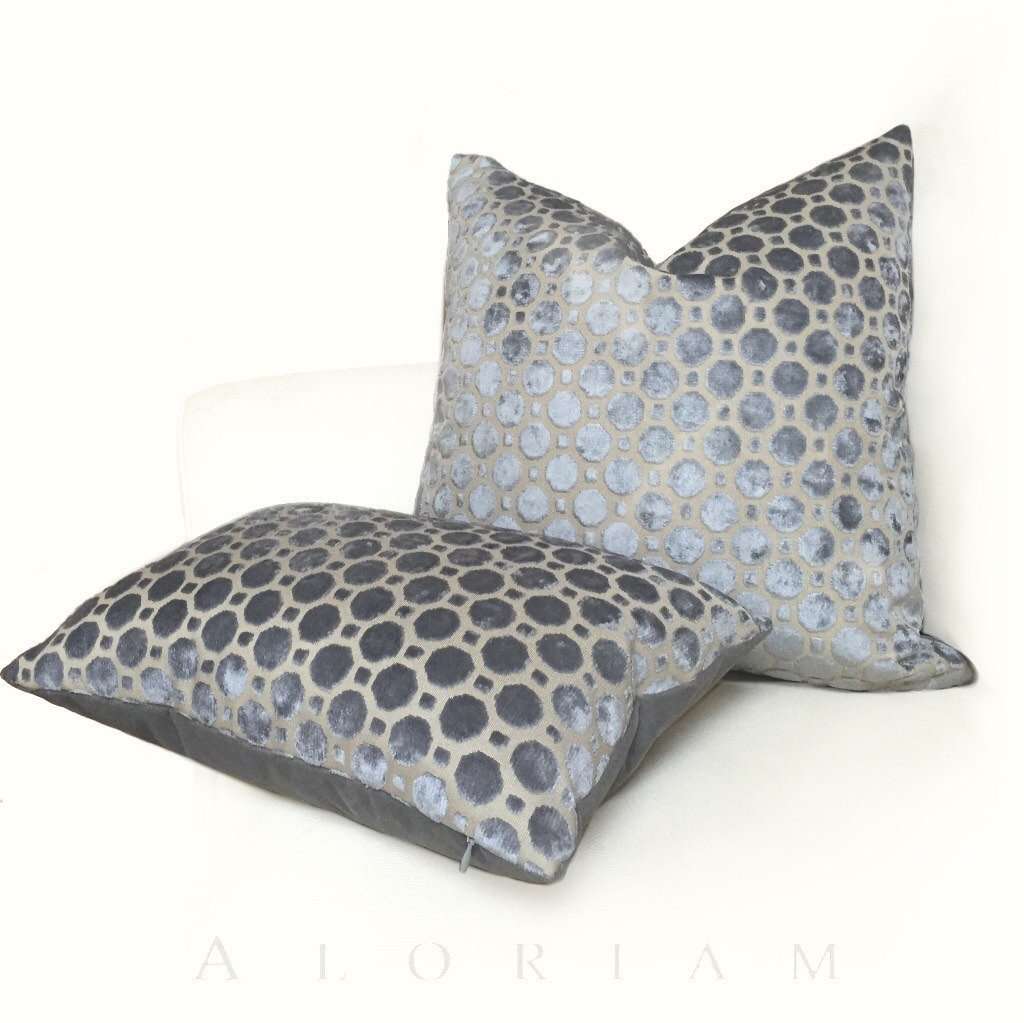 Robert Allen Velvet Geo Gray Cut Velvet Pillow Cover Cushion Pillow Case Euro Sham 16x16 18x18 20x20 22x22 24x24 26x26 28x28 Lumbar Pillow 12x18 12x20 12x24 14x20 16x26 by Aloriam