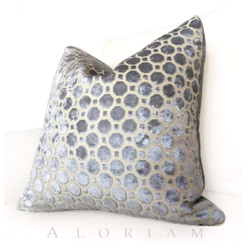 Robert Allen Velvet Geo Gray Cut Velvet Pillow Cover Cushion Pillow Case Euro Sham 16x16 18x18 20x20 22x22 24x24 26x26 28x28 Lumbar Pillow 12x18 12x20 12x24 14x20 16x26 by Aloriam