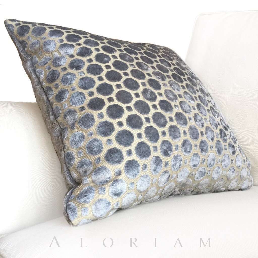 Robert Allen Velvet Geo Gray Cut Velvet Pillow Cover Cushion Pillow Case Euro Sham 16x16 18x18 20x20 22x22 24x24 26x26 28x28 Lumbar Pillow 12x18 12x20 12x24 14x20 16x26 by Aloriam