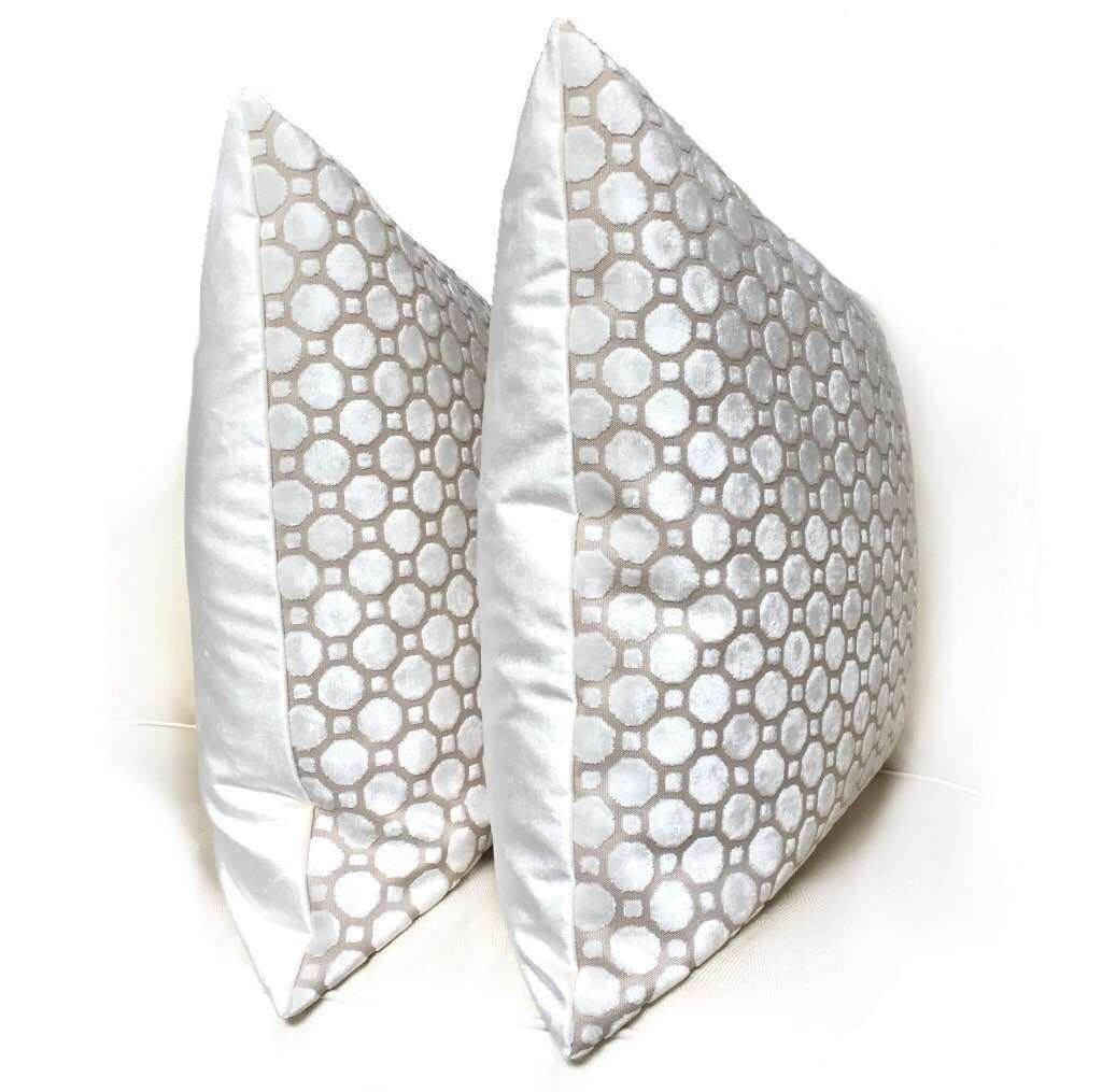 Robert Allen Velvet Geo Pearl White Geometric Pillow Cushion