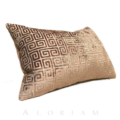 Robert Allen Velvet Greek Key Amber Brown Pillow Cover, Fits 12x18 12x24 14x20 16x26 16" 18" 20" 22" 24" Cushions