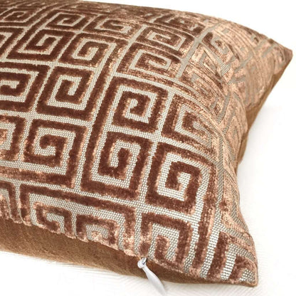 Robert Allen Velvet Greek Key Amber Brown Pillow Cover, Fits 12x18 12x24 14x20 16x26 16" 18" 20" 22" 24" Cushions