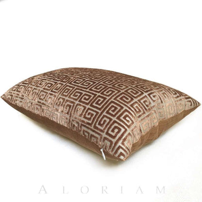 Robert Allen Velvet Greek Key Amber Brown Pillow Cover, Fits 12x18 12x24 14x20 16x26 16" 18" 20" 22" 24" Cushions