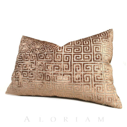 Robert Allen Velvet Greek Key Amber Brown Pillow Cover, Fits 12x18 12x24 14x20 16x26 16" 18" 20" 22" 24" Cushions