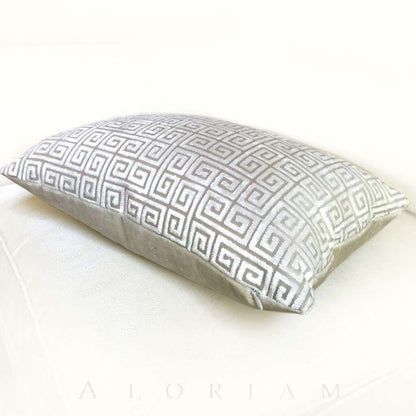 Robert Allen Velvet Greek Key Pearl White Beige Pillow Cover