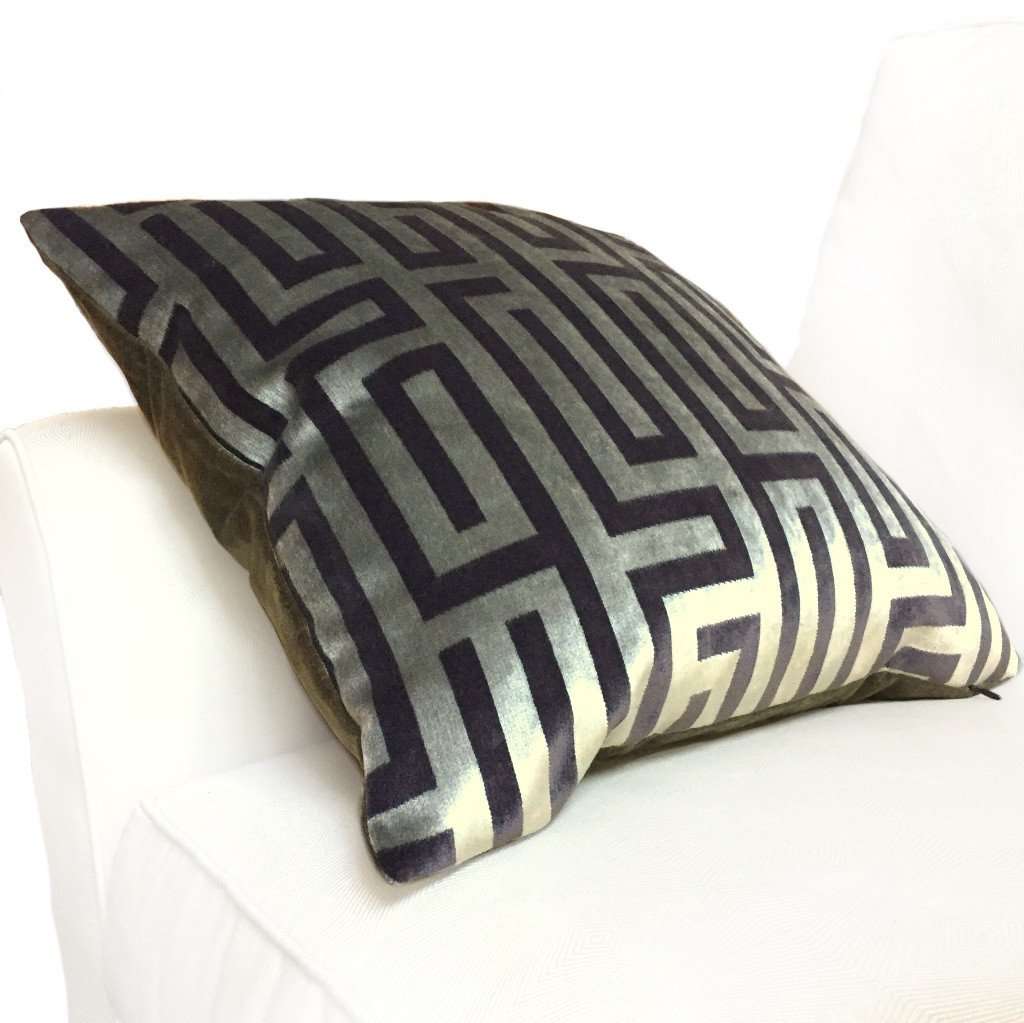 Robert Allen Velvet Maze Shale Brown Larry Laslo Velvet Pillow Cover by Aloriam