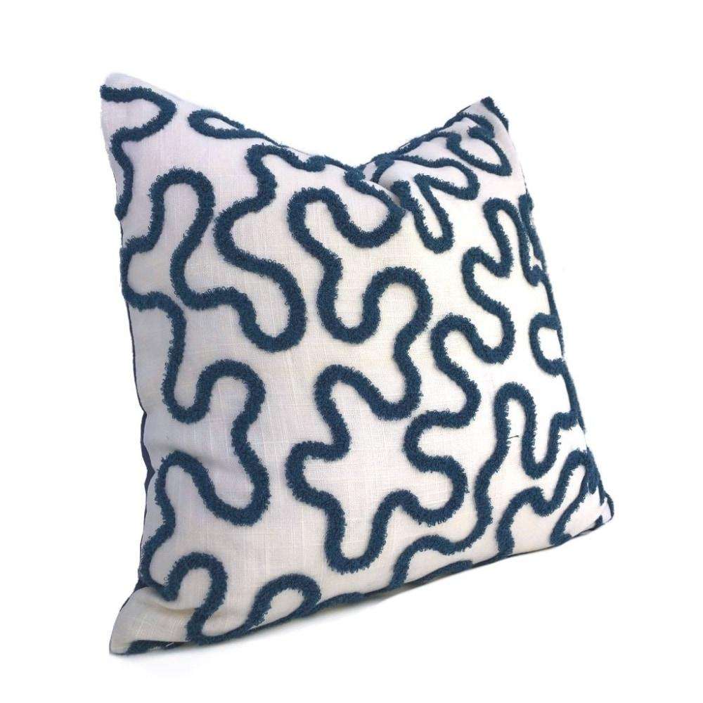 Robert Allen Viva Venezia Blue & White Boucle Embroidered Loops Lumbar Pillow 12x18 12x20 12x24 14x20 16x26