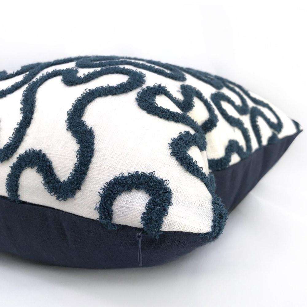 Robert Allen Viva Venezia Blue & White Boucle Embroidered Loops Cushion 16x16 18x18 20x20 22x22 24x24 26x26 28x28