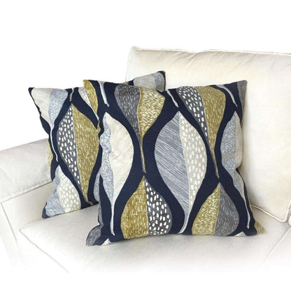 Robert Allen Woodblock Leaf Indigo Pillow Cover by Aloriam