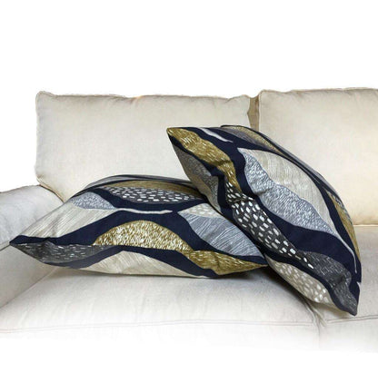 Robert Allen Woodblock Leaf Indigo Pillow Cover by Aloriam