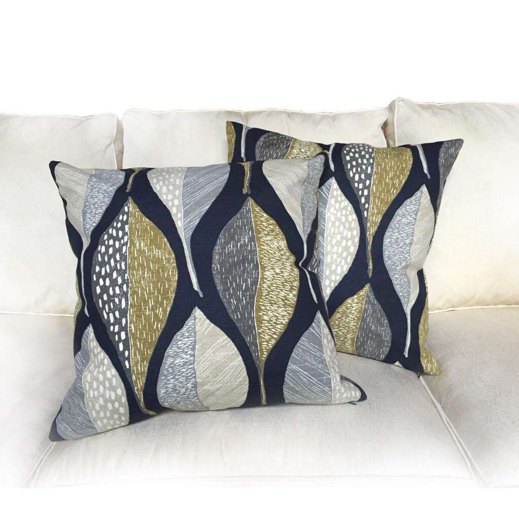 Robert Allen Woodblock Leaf Indigo Pillow Cover by Aloriam