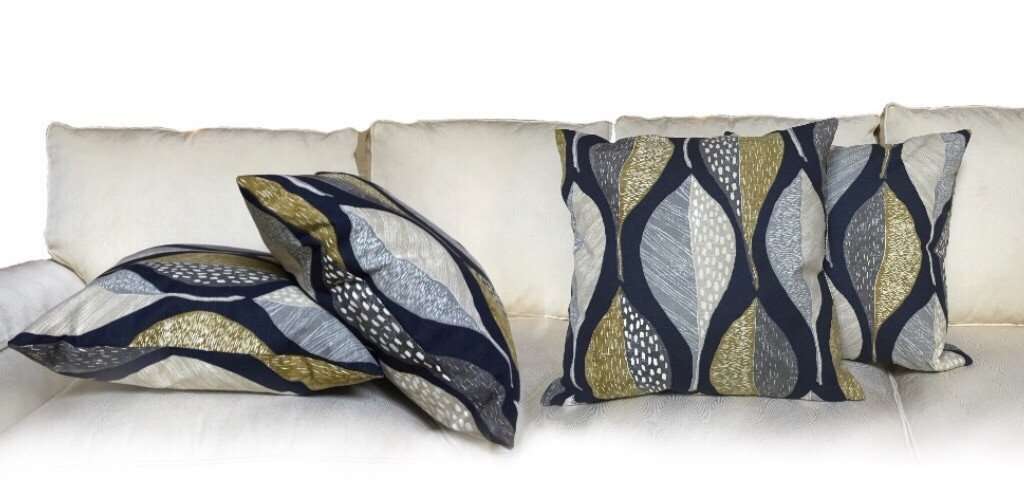 Robert Allen Woodblock Leaf Indigo Pillow Cover by Aloriam