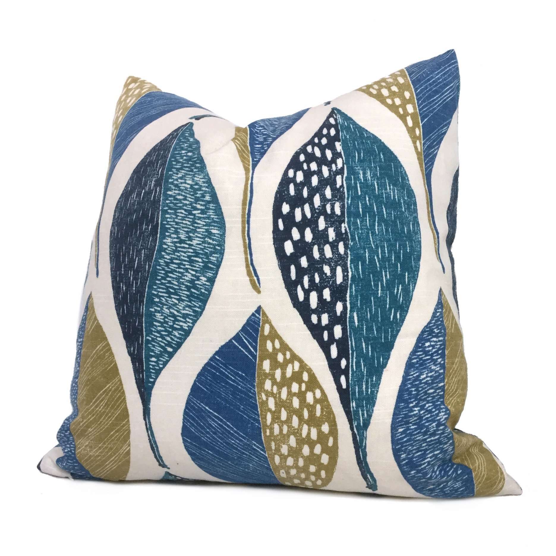 Robert Allen Woodblock Leaf Peacock Throw Pillow Cover