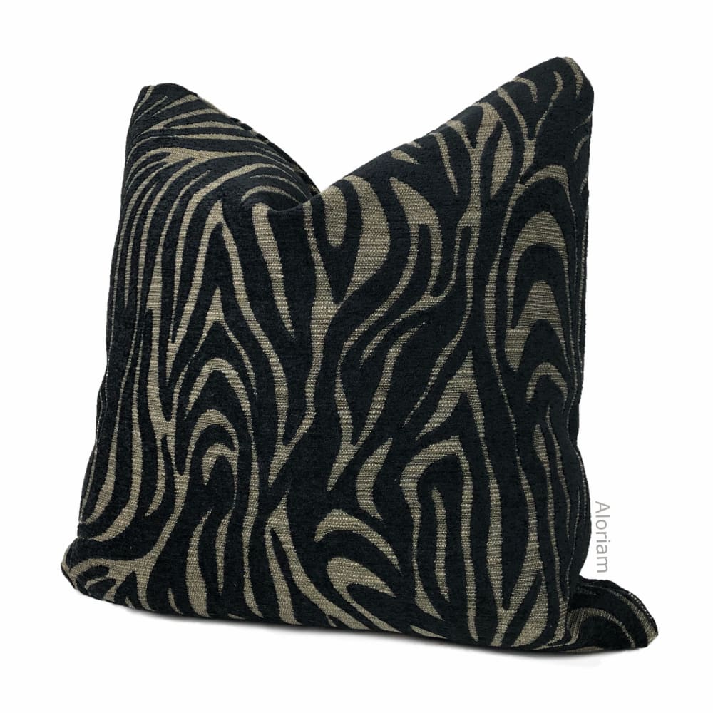 Saber Black Beige Animal Stripe Chenille Pillow Cover - Aloriam