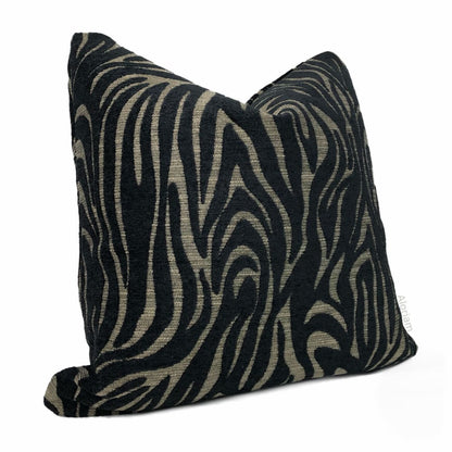 Saber Black Beige Animal Stripe Chenille Pillow Cover - Aloriam