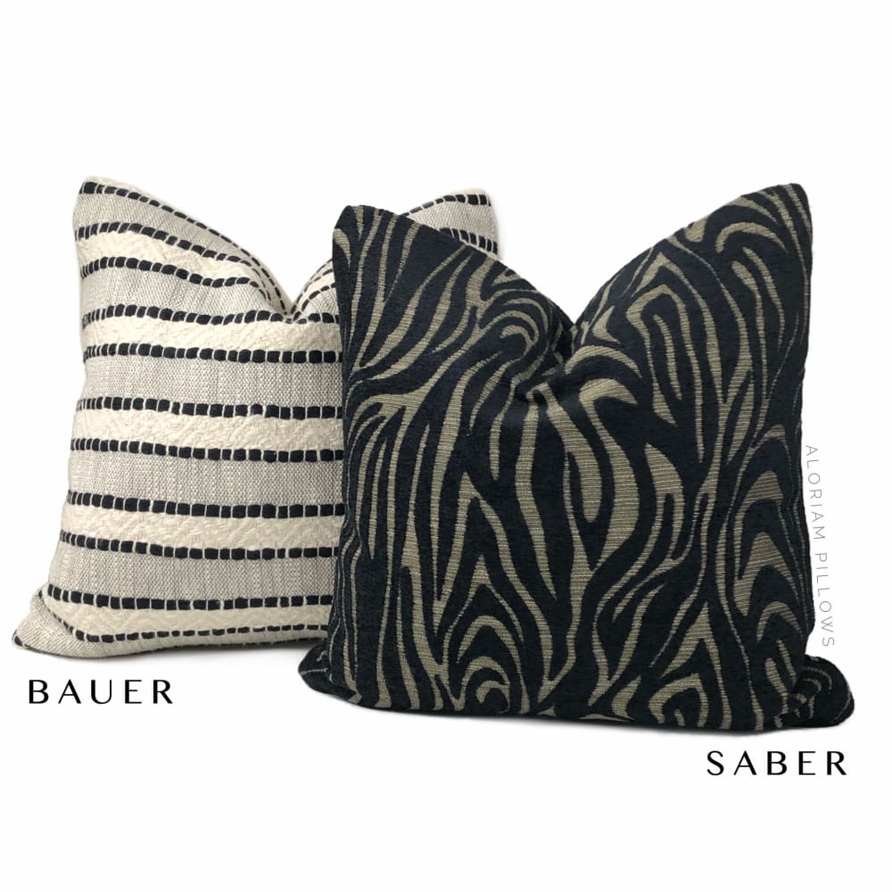 Saber Black Beige Animal Stripe Chenille Pillow Cover - Aloriam