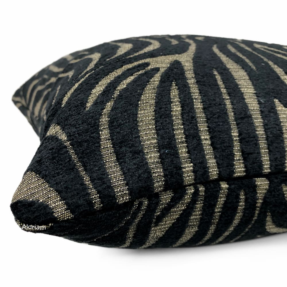 Saber Black Beige Animal Stripe Chenille Pillow Cover - Aloriam