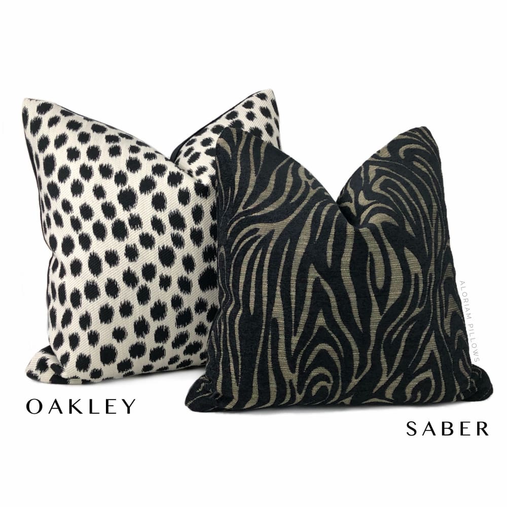 Saber Black Beige Animal Stripe Chenille Pillow Cover - Aloriam